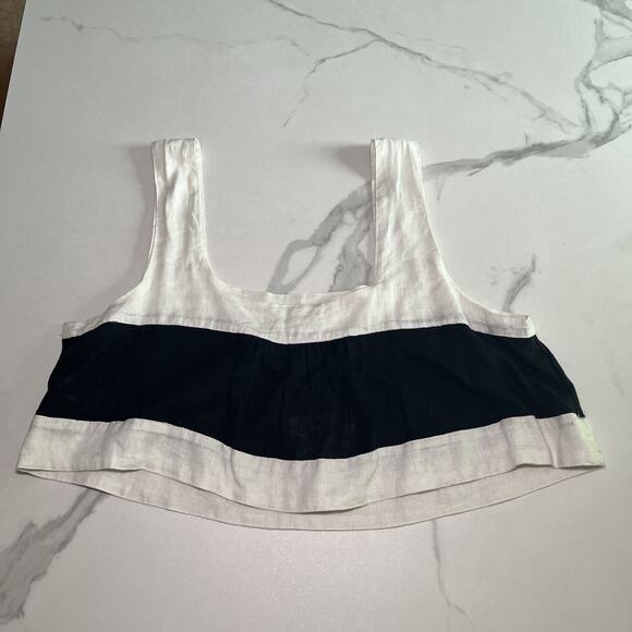 Haute Hippie Crop Top Classic Black Cream Linen Blend Color Block Sleeveless XL - Picture 7 of 8